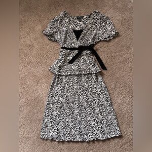 Vintage Black & White Floral Midi Dress
